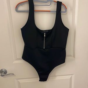 Pretty Little Thing Black Scuba Zip Front Bodysuit